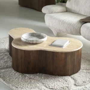Couchtisch BARI 129 x 84 cm Travertin Naturstein organisch Versand Am Gleichen Tag
